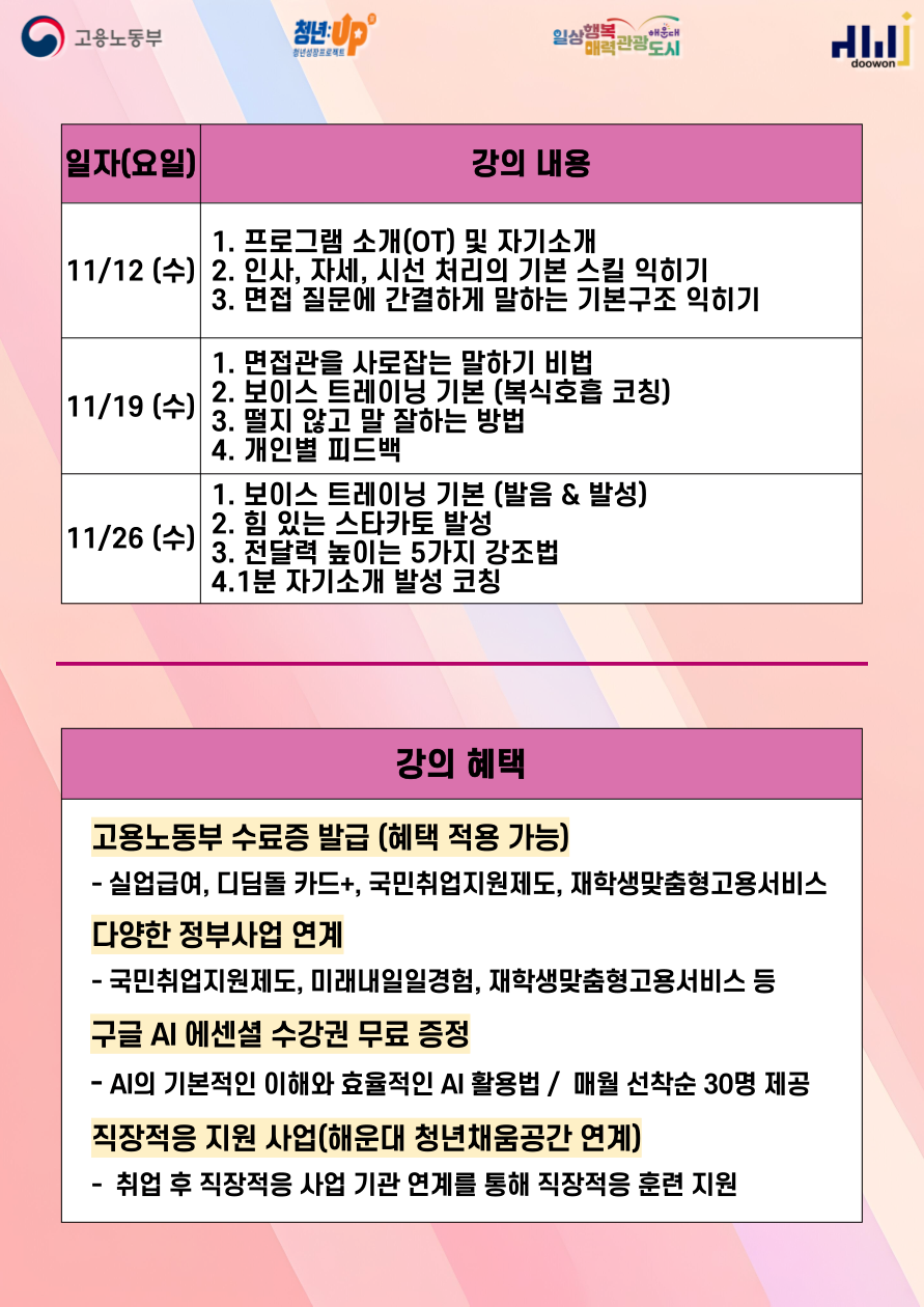 11.12~11.26. 면접 스피치 : 면접관을 사로잡는 말하기 비법 & 발성